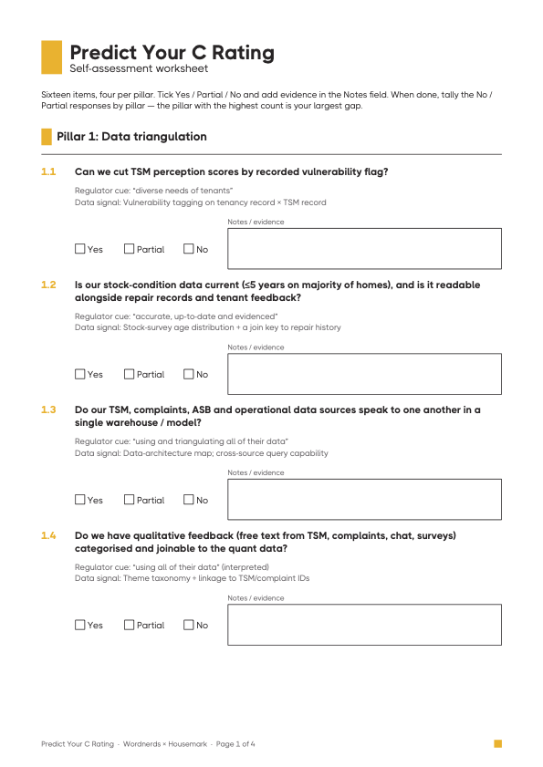 Predict Your C Rating self-assessment worksheet, page 1